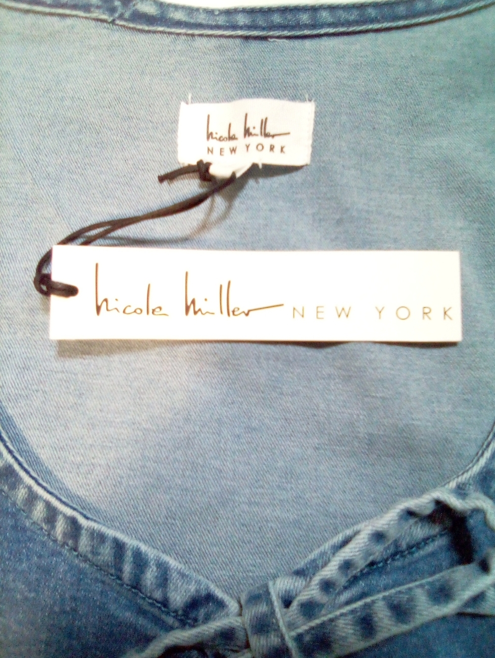Nicole Miller New York Medium Denim Vest Tie Front Sleeveless Top Medium Blue - Picture 10 of 10